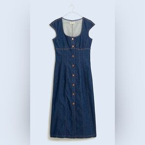 Madewell Denim Square-Neck Midi Dress Benton Wash